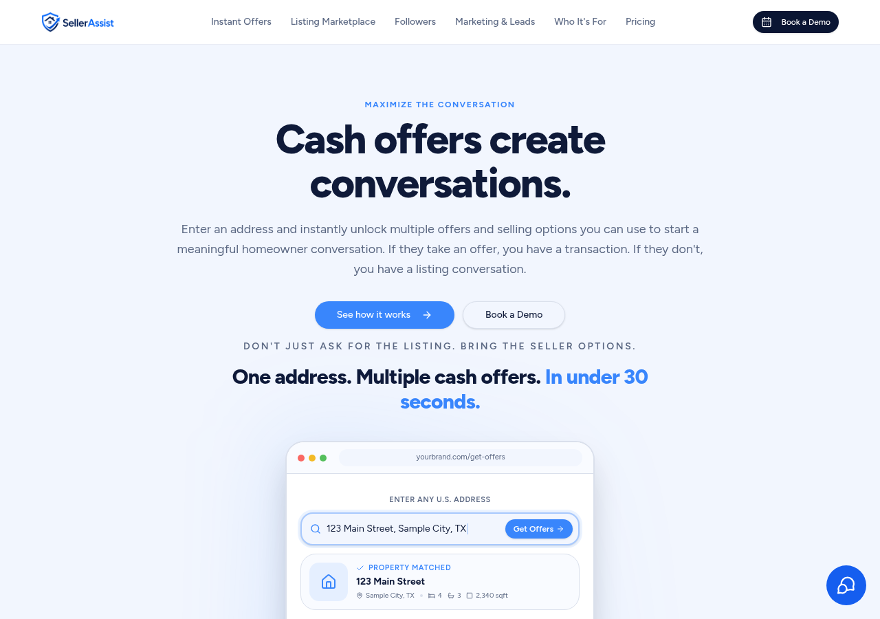 SellerAssist Instant Offers: enter any address and get multiple cash offers in under 30 seconds
