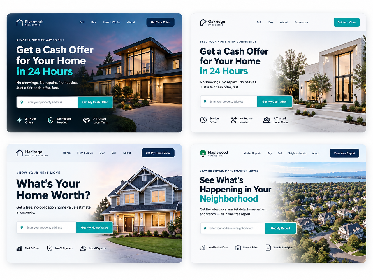 Landing page templates for cash offers and home values